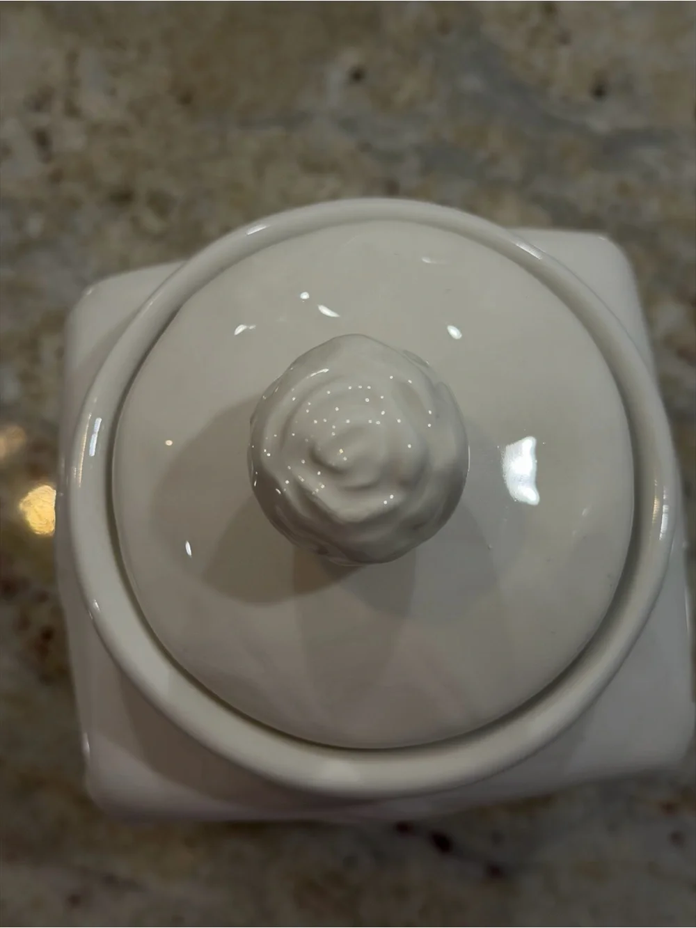 THL White Ceramic Tea Canister Jar with Lid Embossed Floral Kitchen Storage 7.5”